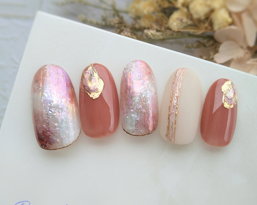 ピンクブラウン ニュアンス ネイルチップ ピンクブラウンニュアンスぷっくりネイルチップNo.273 | joie