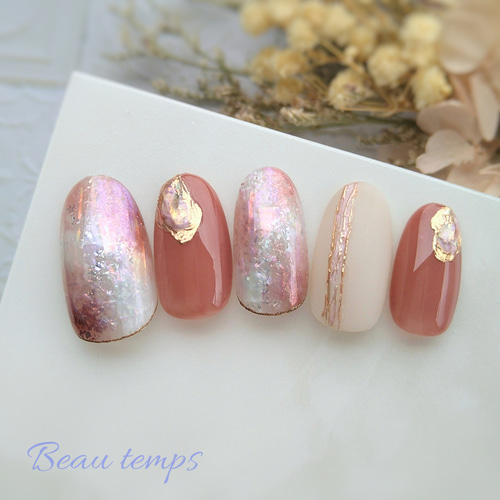 優しいニュアンスネイルブラウンピンク♡ネイルチップ214 ネイル