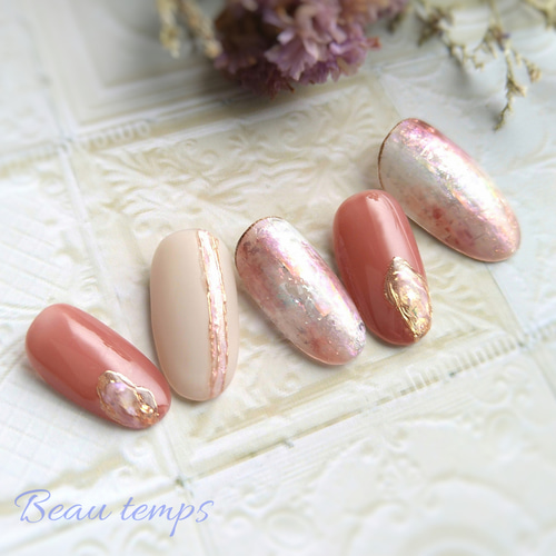 ピンクブラウン ニュアンス ネイルチップ ピンクブラウンニュアンスぷっくりネイルチップNo.273 | joie