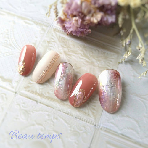 ピンクブラウン ニュアンス ネイルチップ ピンクブラウンニュアンスぷっくりネイルチップNo.273 | joie