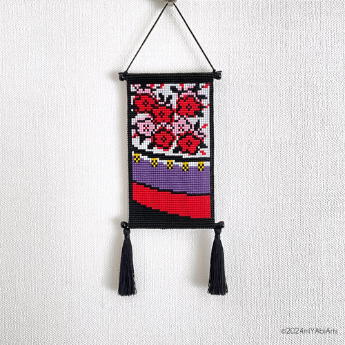 受注制作》【桜に幕】ビーズ織りミニタペストリー その他インテリア