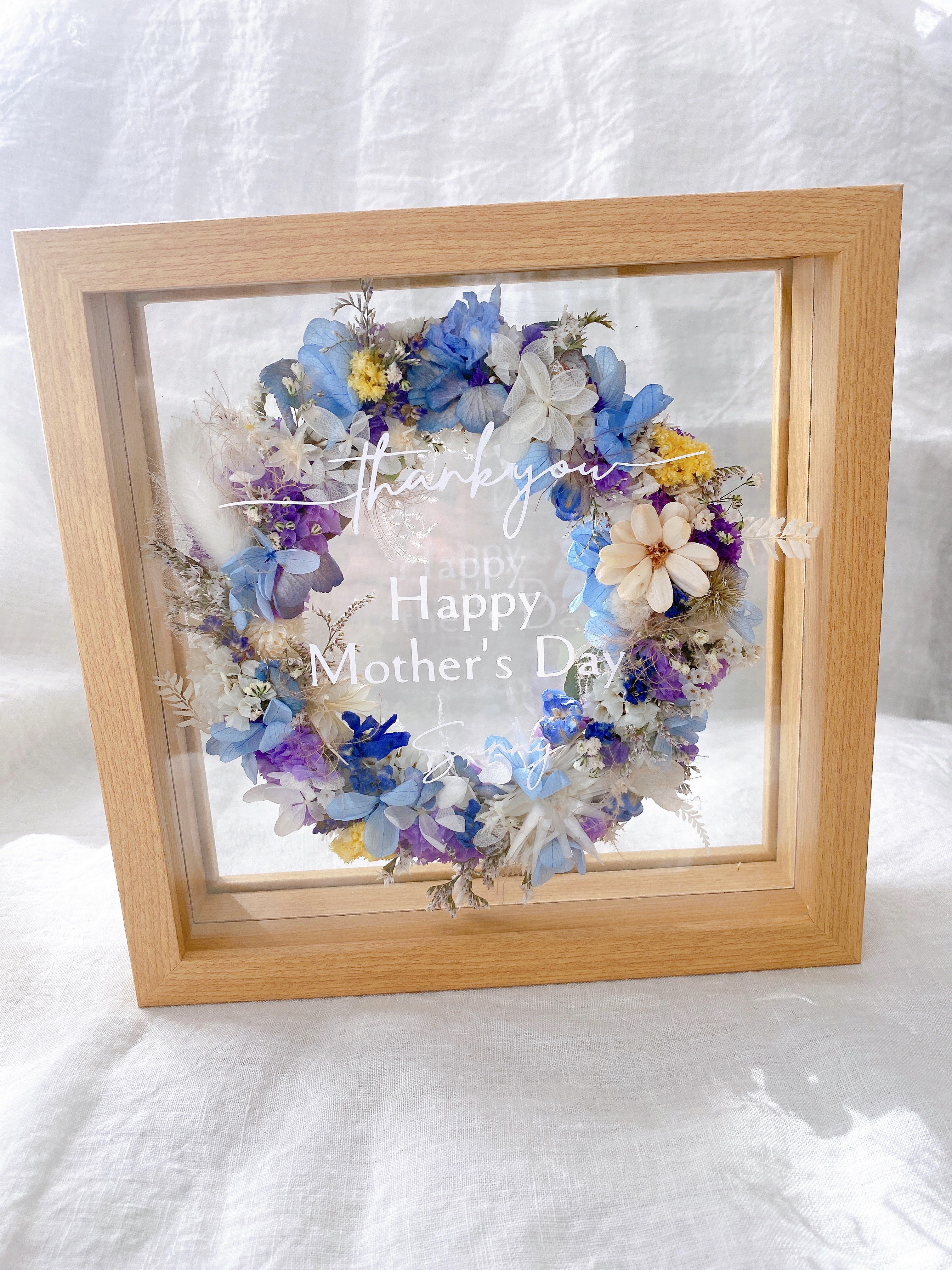【超早割　母の日2026】母の日ギフト　文字選択　名前入れ　フレームボックス入りフラワーリース　プリザーブドフラワー