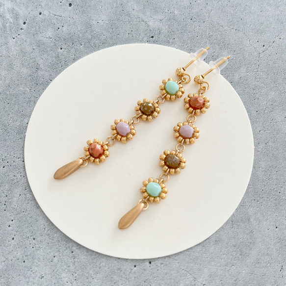チェコ/ガラスビーズ【pastel Antique＊チェコビーズチェーンピアスorイヤリング】サージカルステンレスピアス 3枚目の画像