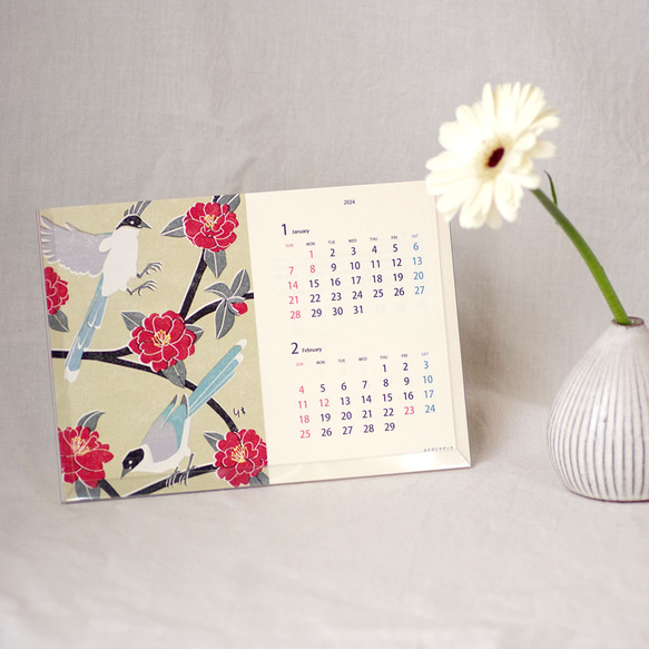 【3-4月始まり/受注制作】2024年 野鳥と花のカレンダー【PETケース付き】使用後はポストカードに 2枚目の画像