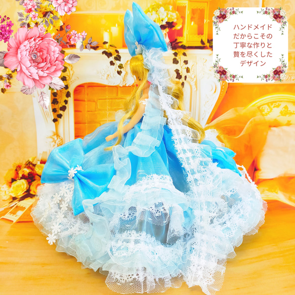 リカちゃん　水色のドレス　ライトブルー　ハンドメイド服　ドール服　人形服　ドールドレス　♡アジュール♡ 13枚目の画像