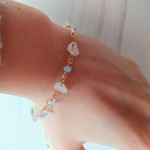 シトリン、水晶…淡い天然石のブレスレット ブレスレット あめ色の虹  