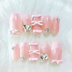 No.90 イニシャルハート ネイルチップ 推し 推し活 ピンク ブリオン