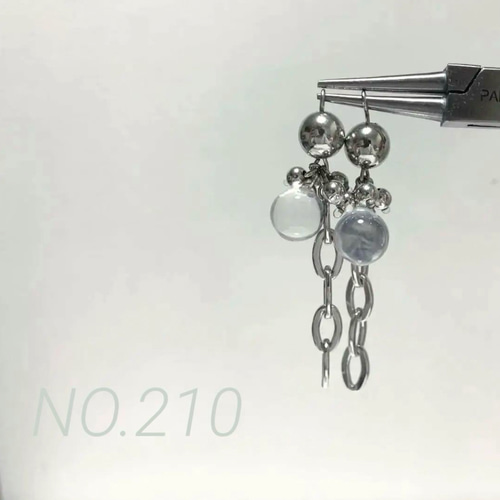 NO.210 シルバー ピアス ハンドメイド チェーン レジン ピアス（フープ  