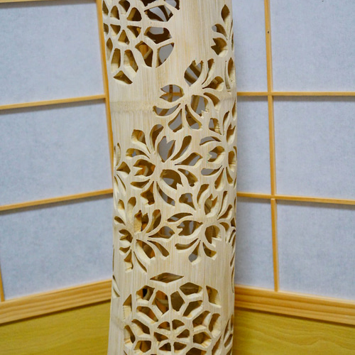 全面彫 希少曲がり竹 竹灯り・竹灯籠・竹灯篭・竹ランプ 繊細彫り  