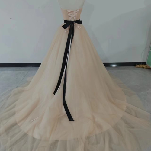 カラードレスシャンパン色 ソフトチュール ロングトレーン ー 結婚式  