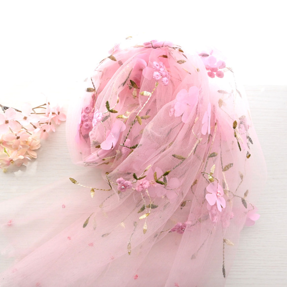 満開の桜を纏う…ソフトチュールレース＊ストール✨特集掲載作品 18枚目の画像
