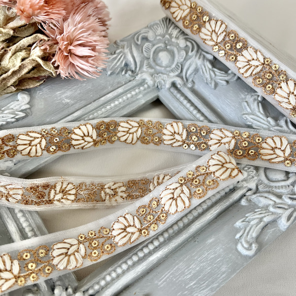 50cm  インド刺繍リボン  チュール　花柄 3枚目の画像