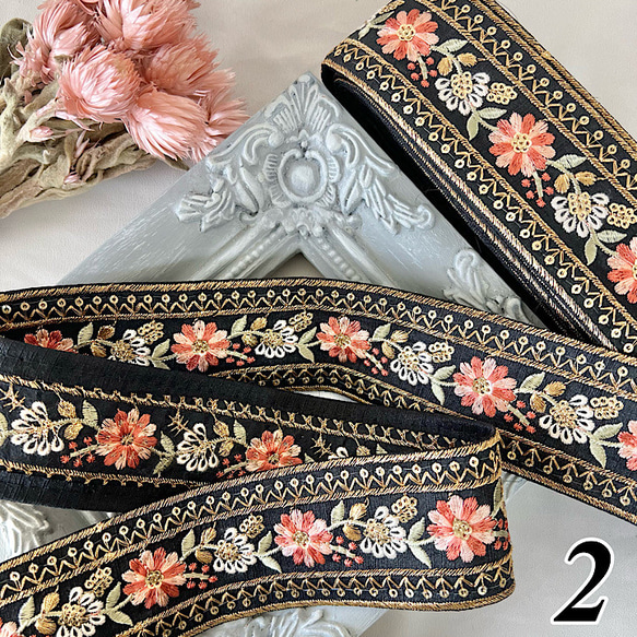 30cm  インド刺繍リボン  シルク　花柄 4枚目の画像