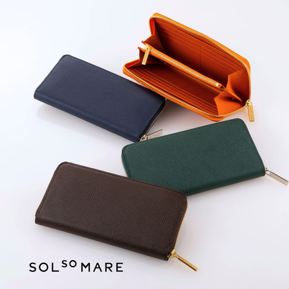 本革ラウンド長財布｜大容量｜型押しレザー｜日本製｜シンプル｜ペア