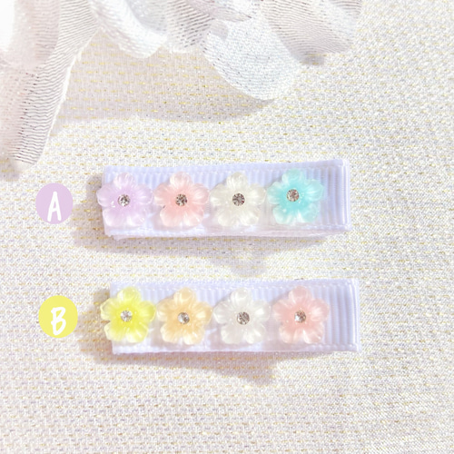 刺繍糸パステルカラーお花♡ベビーヘアクリップ　ヘアゴム 刺繍糸パステルカラーお花♡ベビーヘアクリップヘアゴム