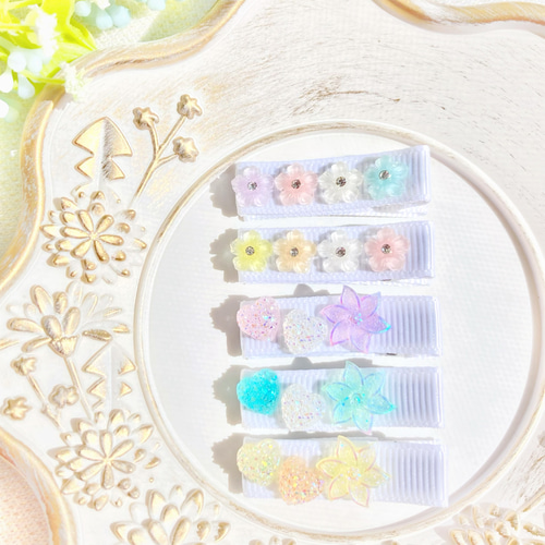 ♥春色パステルカラーのお花クリップꕤ全5種類♥【ベビー キッズ ヘア 