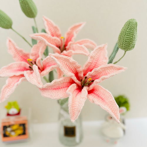 ゆり 編みぐるみ 百合 枯れない花 インテリア お花 ハンドメイド