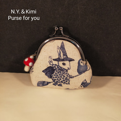 大きめ♪ジョリーポム 水玉うさぎ（紺） がま口 ポーチ* ポーチ N.Y.  