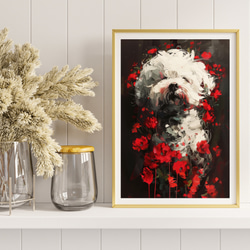 【犬花爛漫 - ビジョンフリーゼ犬 No.1】モダンアートポスター 犬の絵 犬の絵画 犬のイラスト 8枚目の画像