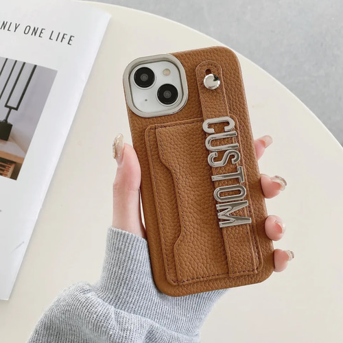 イニシャル入り　レザースマホカバー♡ emonique スマホケース イニシャル PUレザー ストラップ付