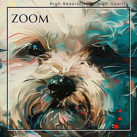 【犬花爛漫 - ビジョンフリーゼ犬 No.3】モダンアートポスター 犬の絵 犬の絵画 犬のイラスト 3枚目の画像