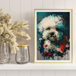 【犬花爛漫 - ビジョンフリーゼ犬 No.3】モダンアートポスター 犬の絵 犬の絵画 犬のイラスト 8枚目の画像