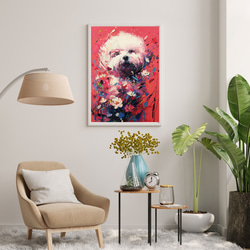 【犬花爛漫 - ビジョンフリーゼ犬 No.4】モダンアートポスター 犬の絵 犬の絵画 犬のイラスト 7枚目の画像