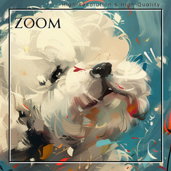 【犬花爛漫 - ビジョンフリーゼ犬 No.5】モダンアートポスター 犬の絵 犬の絵画 犬のイラスト 3枚目の画像