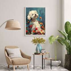 【犬花爛漫 - ビジョンフリーゼ犬 No.5】モダンアートポスター 犬の絵 犬の絵画 犬のイラスト 7枚目の画像
