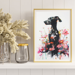 【犬花爛漫 - イタリアングレーハウンド犬 No.3】モダンアートポスター 犬の絵 犬の絵画 犬のイラスト 8枚目の画像