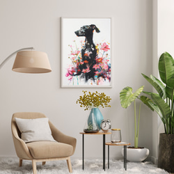 【犬花爛漫 - イタリアングレーハウンド犬 No.3】モダンアートポスター 犬の絵 犬の絵画 犬のイラスト 7枚目の画像