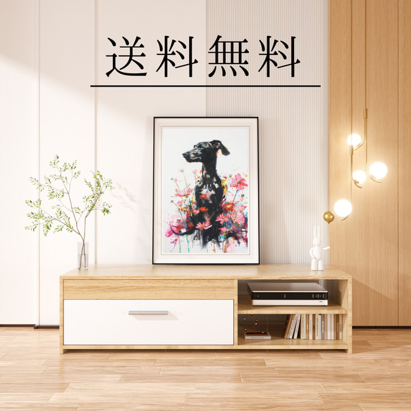 【犬花爛漫 - イタリアングレーハウンド犬 No.3】モダンアートポスター 犬の絵 犬の絵画 犬のイラスト 4枚目の画像
