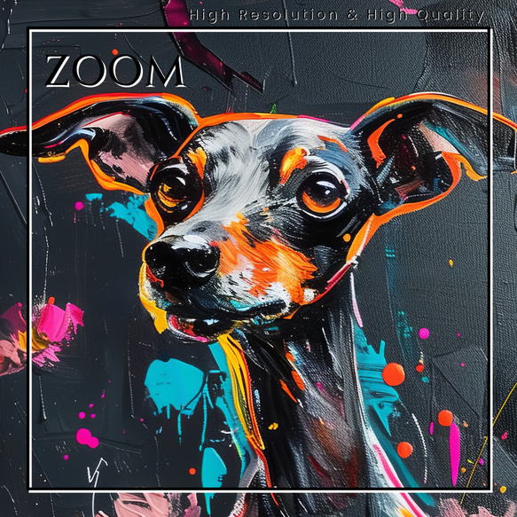 【犬花爛漫 - イタリアングレーハウンド犬 No.4】モダンアートポスター 犬の絵 犬の絵画 犬のイラスト 3枚目の画像