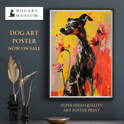 【犬花爛漫 - イタリアングレーハウンド犬 No.5】モダンアートポスター 犬の絵 犬の絵画 犬のイラスト 1枚目の画像