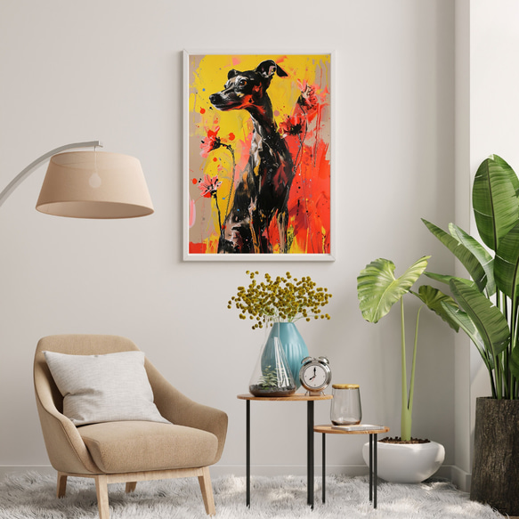 【犬花爛漫 - イタリアングレーハウンド犬 No.5】モダンアートポスター 犬の絵 犬の絵画 犬のイラスト 7枚目の画像