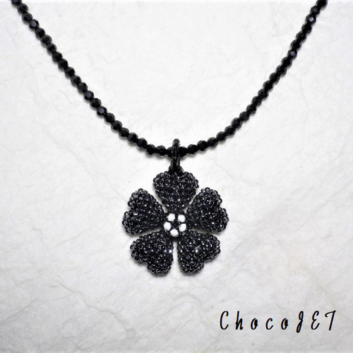 ゴシック・ブラックビーズ・フラワーネックレス 黒花両面2way 