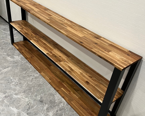 オーダーアイアンシェルフ サイズオーダー対応】アイアン×三河杉オープンシェルフ｜オフィス