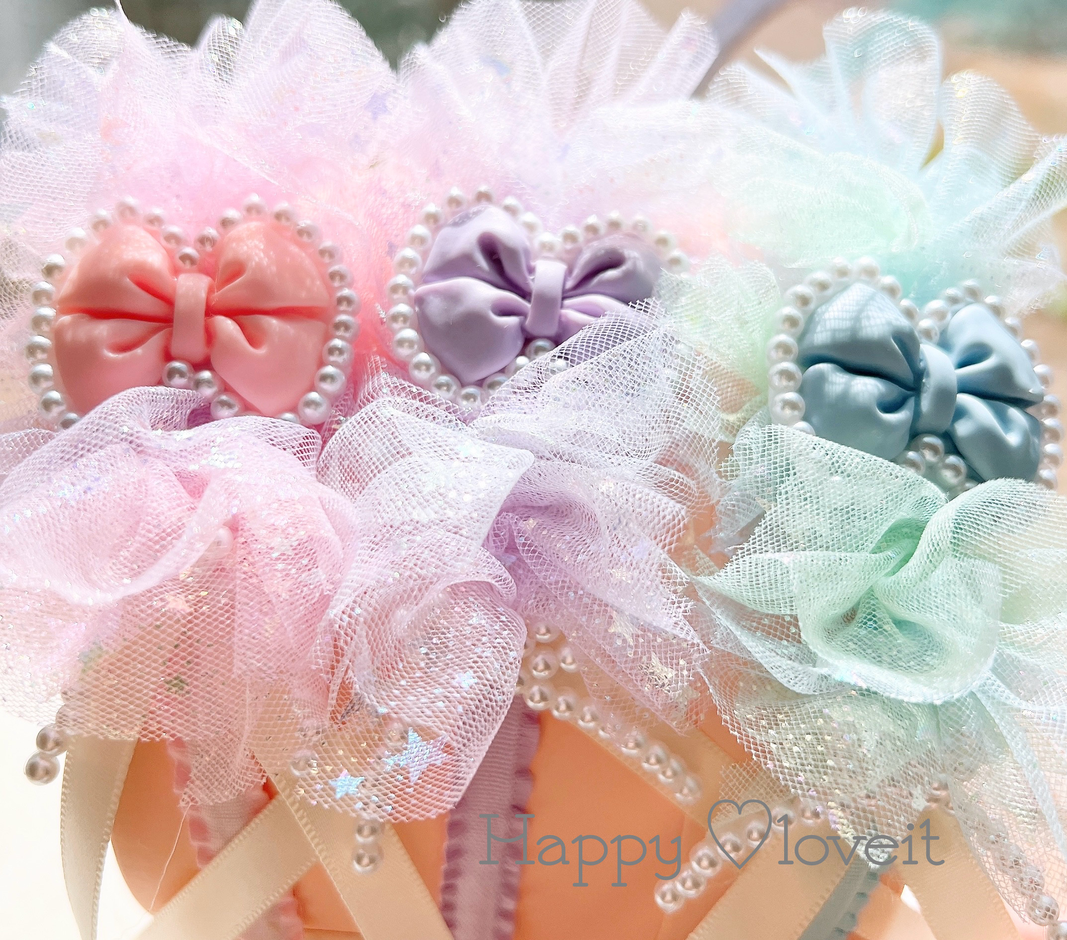 へアアクセサリー チュール リボン 髪飾り ゆめかわ パール おぞ オーロラ 