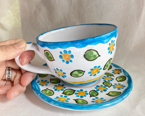 カップ＆ソーサー TAZ028 マヨリカ焼き イタリア陶器 ティーカップ