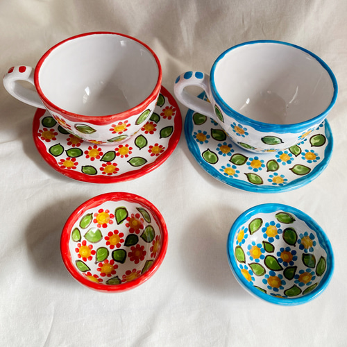 希少】Pisapia Italy 陶器 花柄プレート6枚 カップ＆ソーサー5客 希少