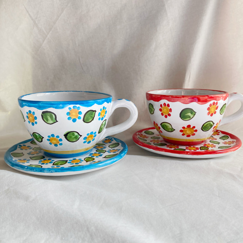 カップ&ソーサー TAZ028 マヨリカ焼き イタリア陶器 ティー カップ&ソーサー TAZ028 マヨリカ焼き イタリア陶器 ティー
