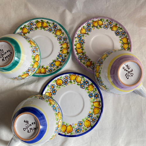 カップ＆ソーサー TAZ027 マヨリカ焼き イタリア陶器 レモン柄
