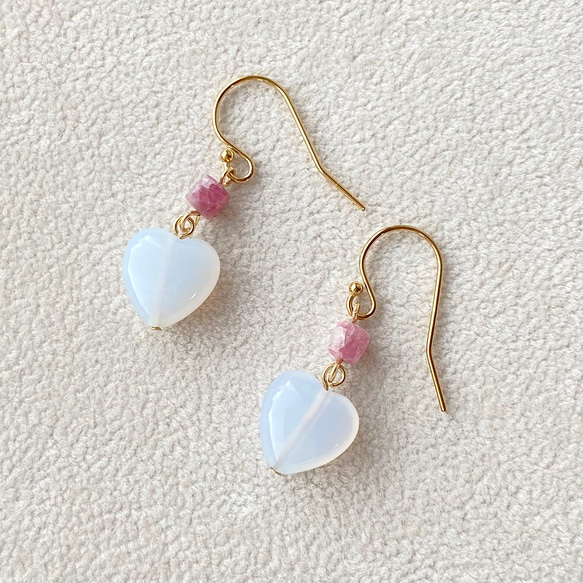 ブルーカルセドニー＊ハートピアス＊14kgf ピアス（フック
