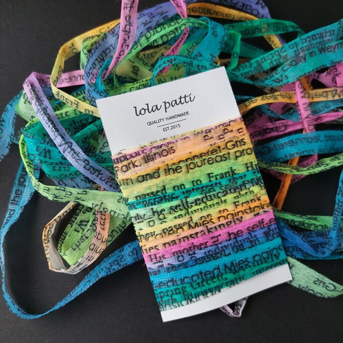 B419 手染め 英字テープヤーン5m (10ミリ幅) 素材糸 引き揃え糸 糸  