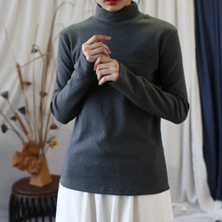 春季高領寬鬆 T 卹長袖剪裁縫製女用均碼 2410 4 色 第2張的照片