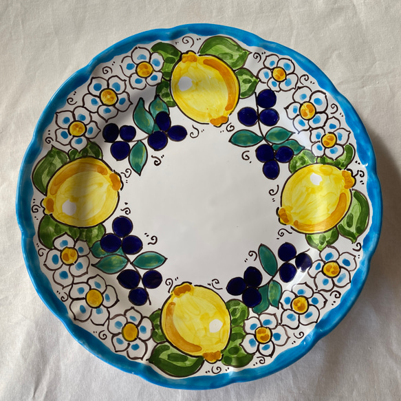 絵皿 26cm GEO042 マヨリカ焼き イタリア陶器 レモンとオリーブ