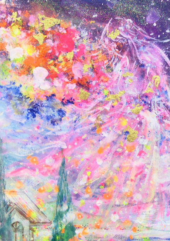 原画「宇宙に咲いた花」額サイズ 43㎝×53㎝ パワーアート 3枚目の画像