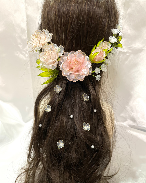 こはく様専用　花園　〜オーダー色〜　　ディップアート　ヘッドドレス　アメリカンフラワー　花髪飾り 2枚目の画像