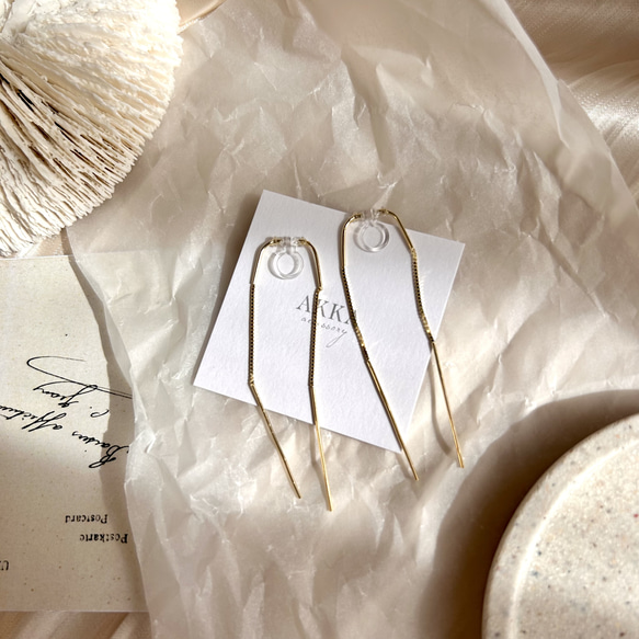 Simple chain earring シンプル　チェーン　ロング　イヤリング　ピアス　silver925 上品　大人 10枚目の画像