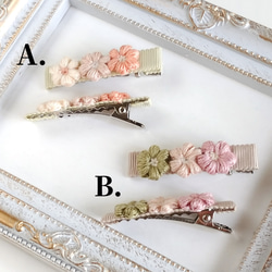 ‪✿グログランリボンと刺繍糸のお花のヘアクリップ‪✿ 3枚目の画像